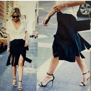 Tibi Cuarteto Carwash Crepe Panel Skirt Black Wool Blend Women's 2